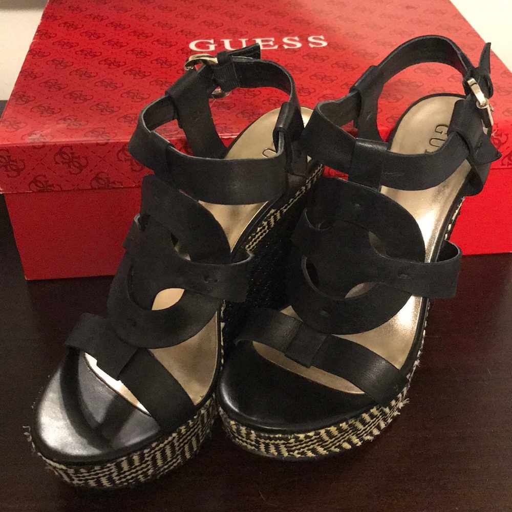 Guess Black Leather cutout wedge